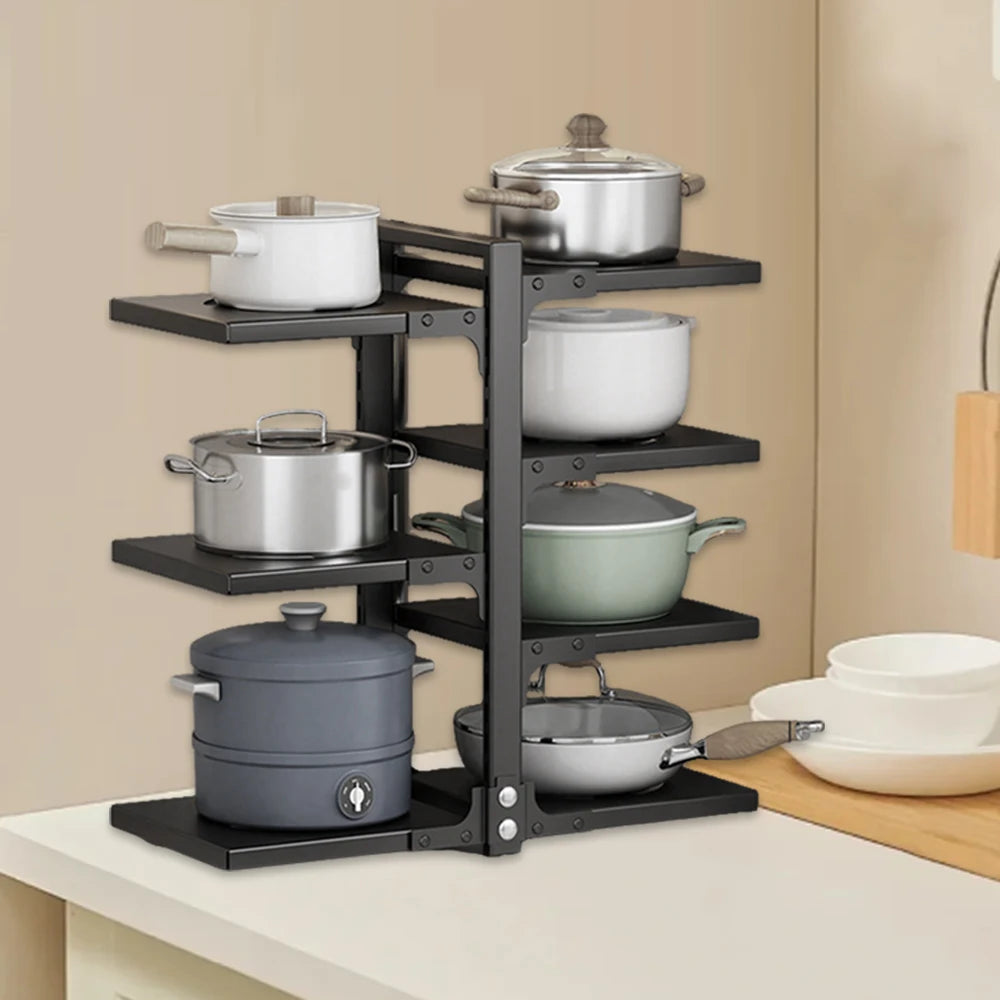 Étagère à casseroles et couvercles réglable, 7 niveaux