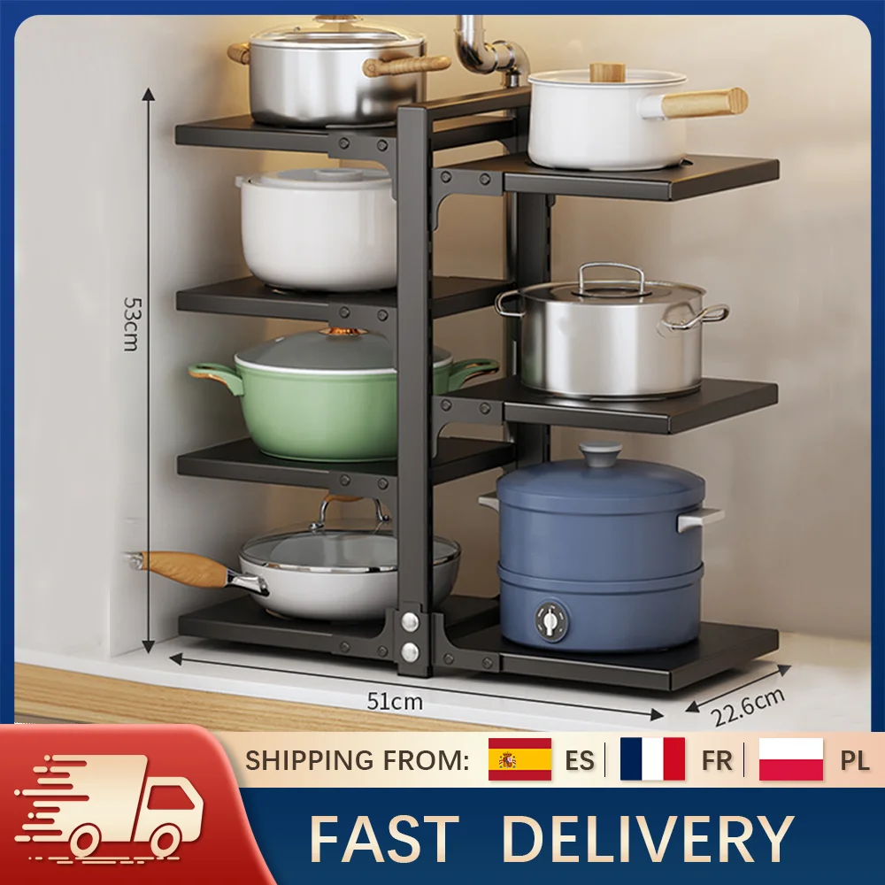 Étagère à casseroles et couvercles réglable, 7 niveaux