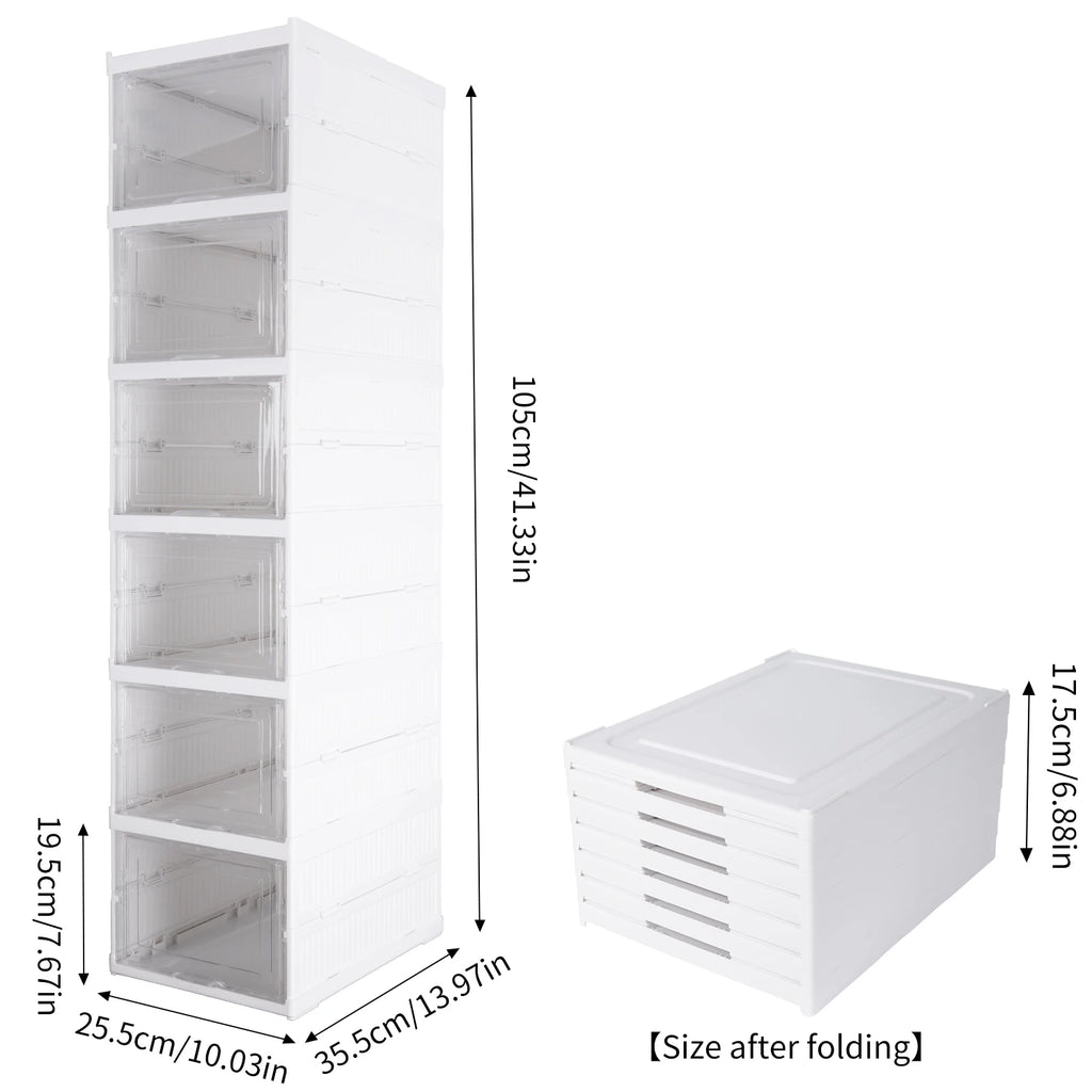 Colonne à chaussures pliable, 6 casiers à porte transparente