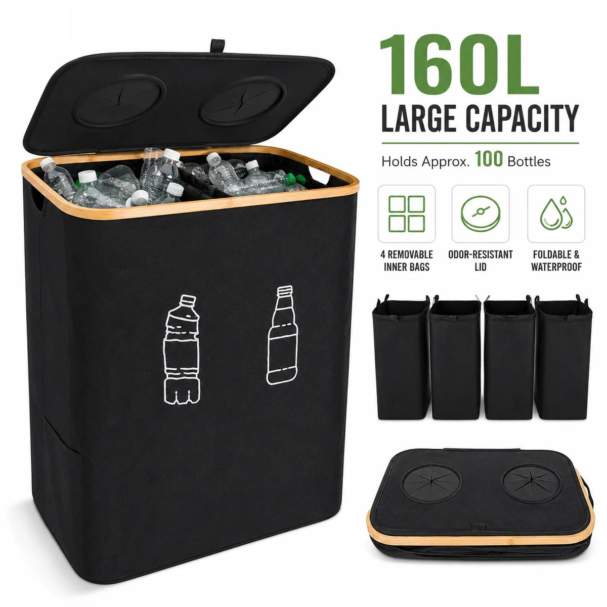 Collecteur de tri 160 L, 4 sacs amovibles