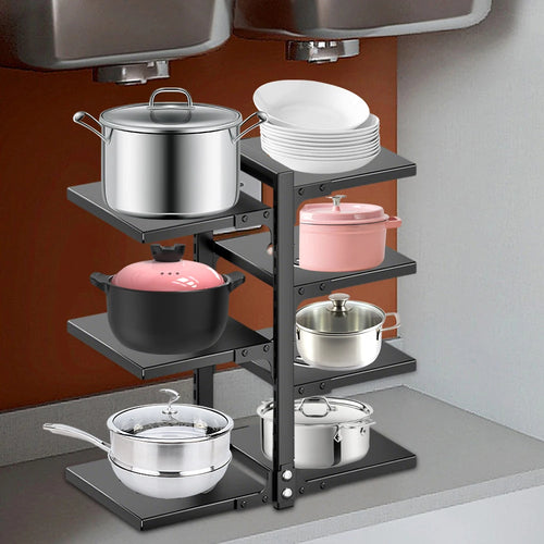 Étagère à casseroles et couvercles réglable, 7 niveaux