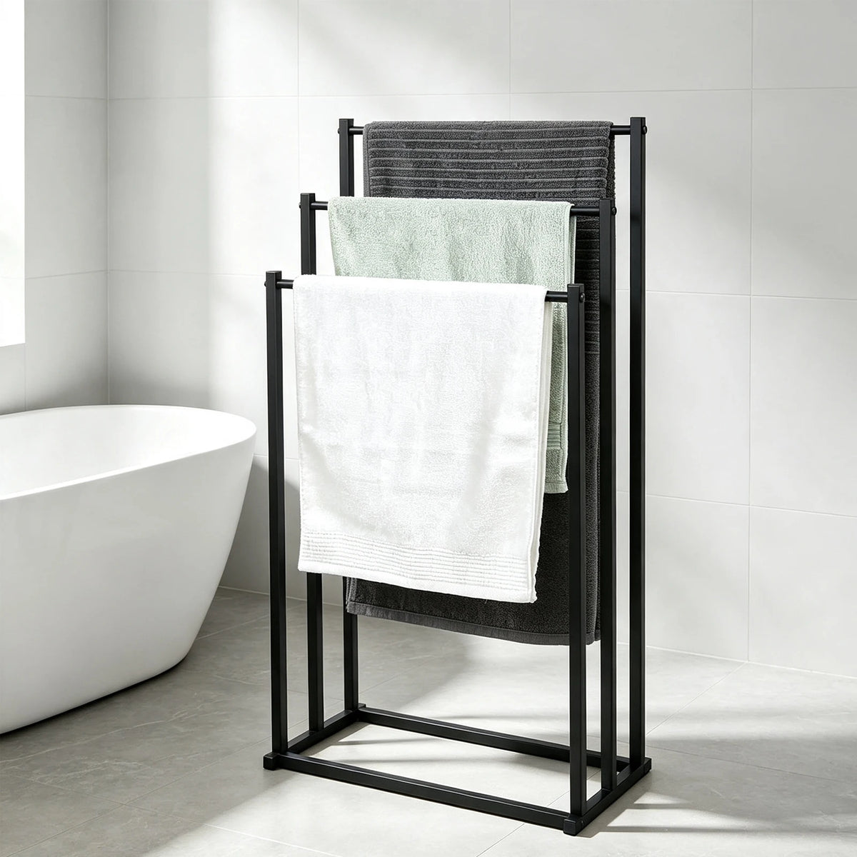 Porte-serviettes sur pied 3 niveaux, sans perçage