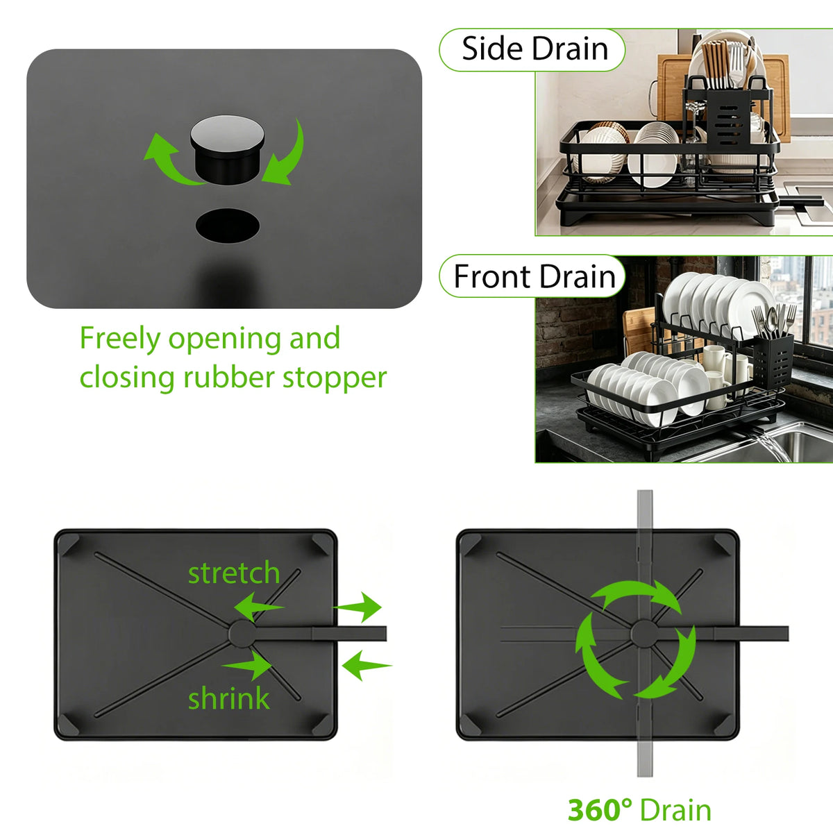 Égouttoir à vaisselle noir en acier, 1 ou 2 niveaux