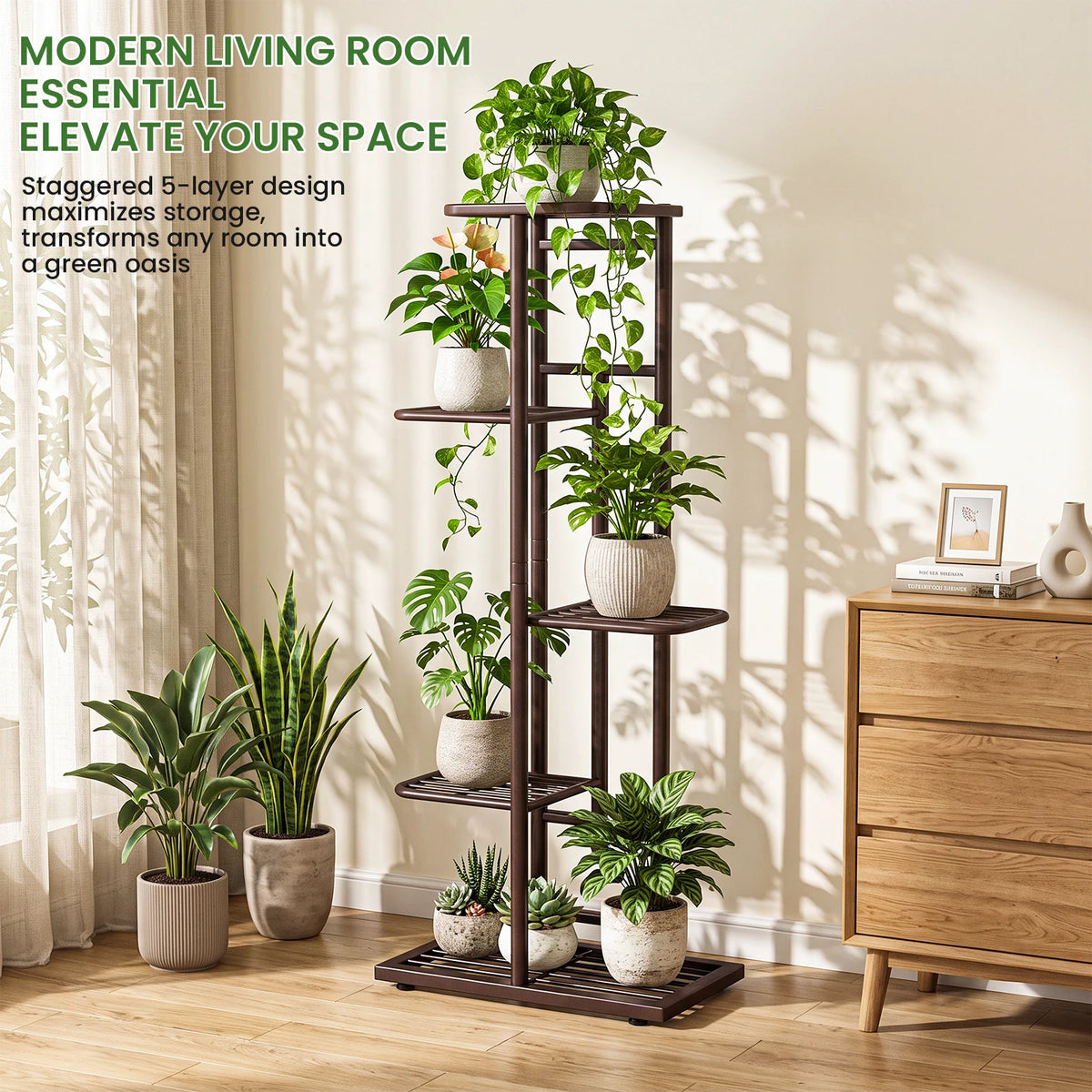 Étagère à plantes 5 niveaux en métal, 98 cm