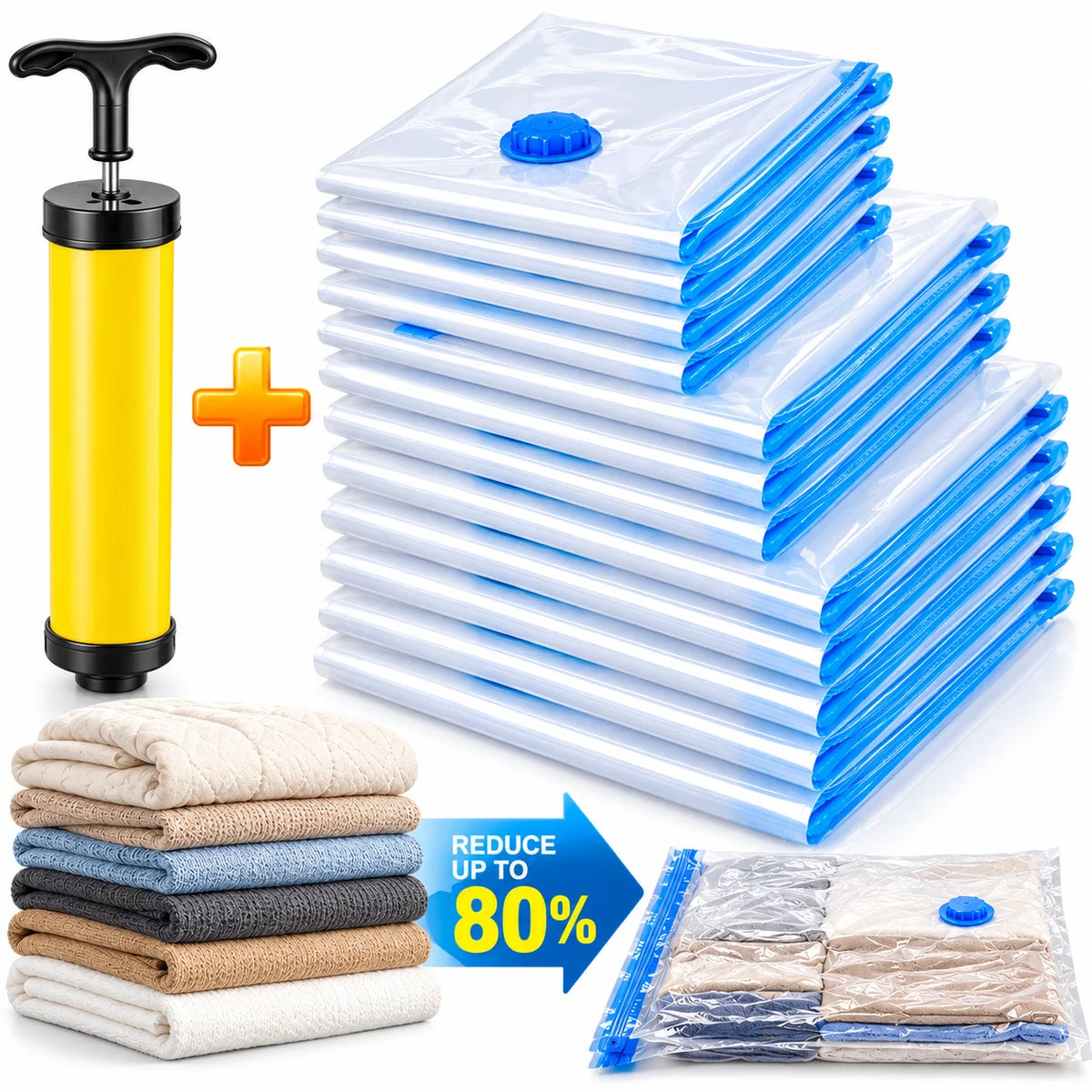 Sacs de rangement sous vide réutilisables avec pompe manuelle