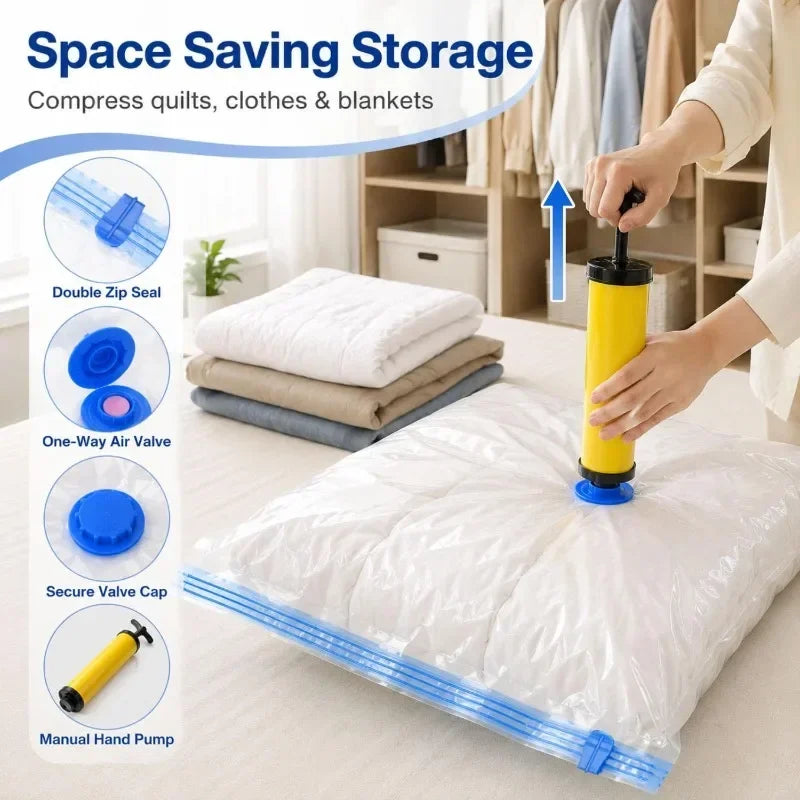 Sacs de rangement sous vide réutilisables avec pompe manuelle