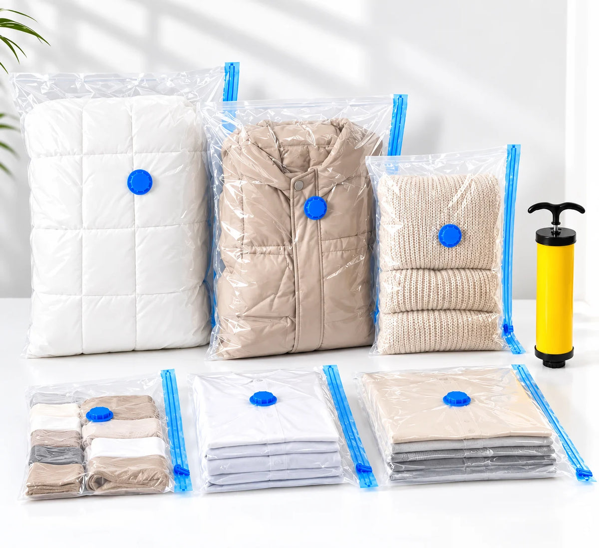 Sacs de rangement sous vide réutilisables avec pompe manuelle