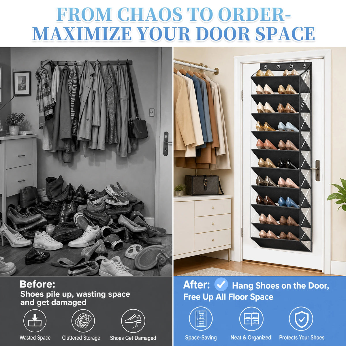 Range-chaussures à suspendre sur porte, 10 niveaux, 180 cm