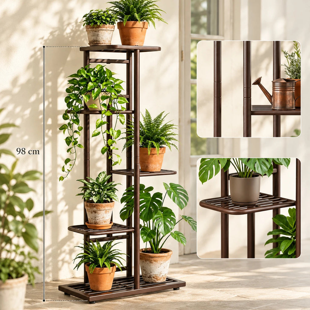 Étagère à plantes 5 niveaux en métal, 98 cm