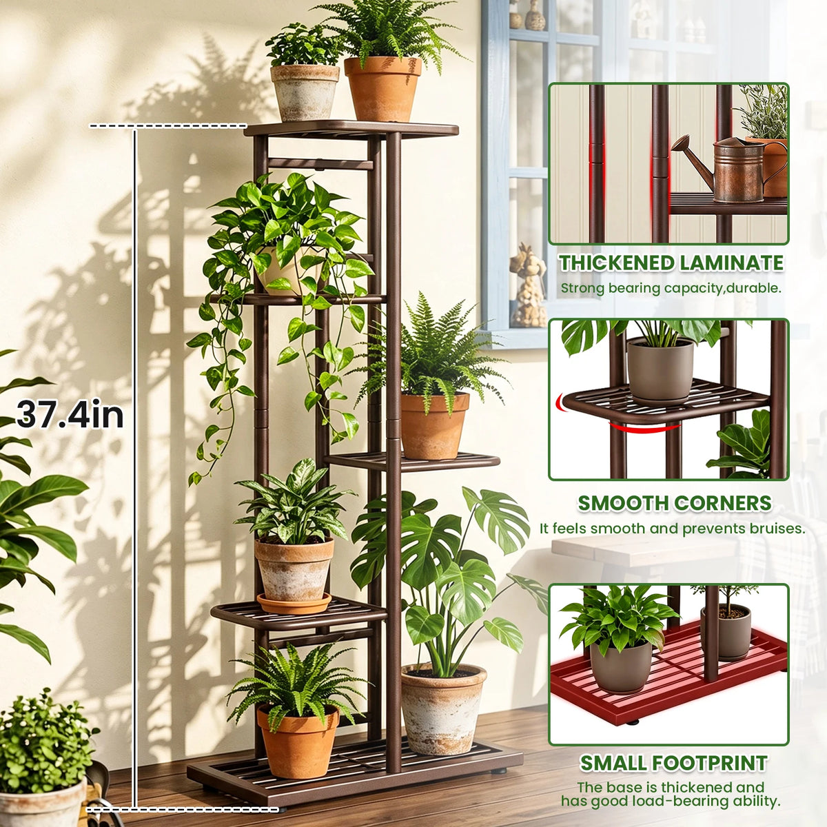 Étagère à plantes 5 niveaux en métal, 98 cm