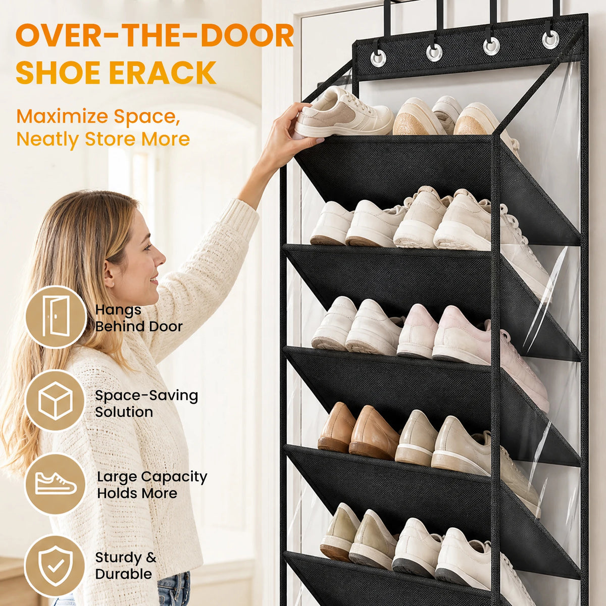 Range-chaussures à suspendre sur porte, 10 niveaux, 180 cm