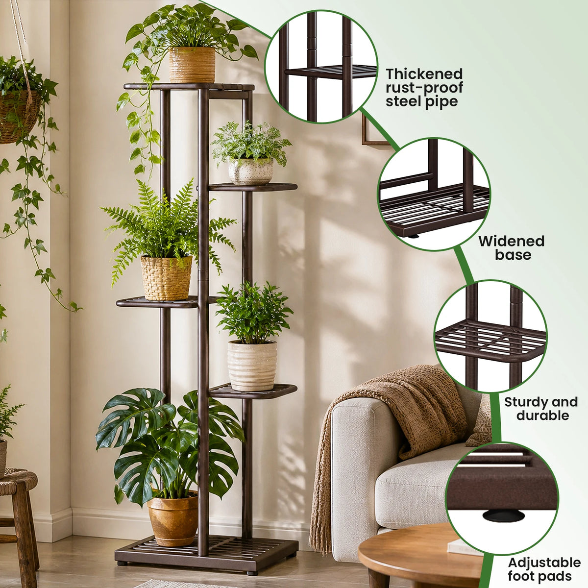 Étagère à plantes 5 niveaux en métal, 98 cm